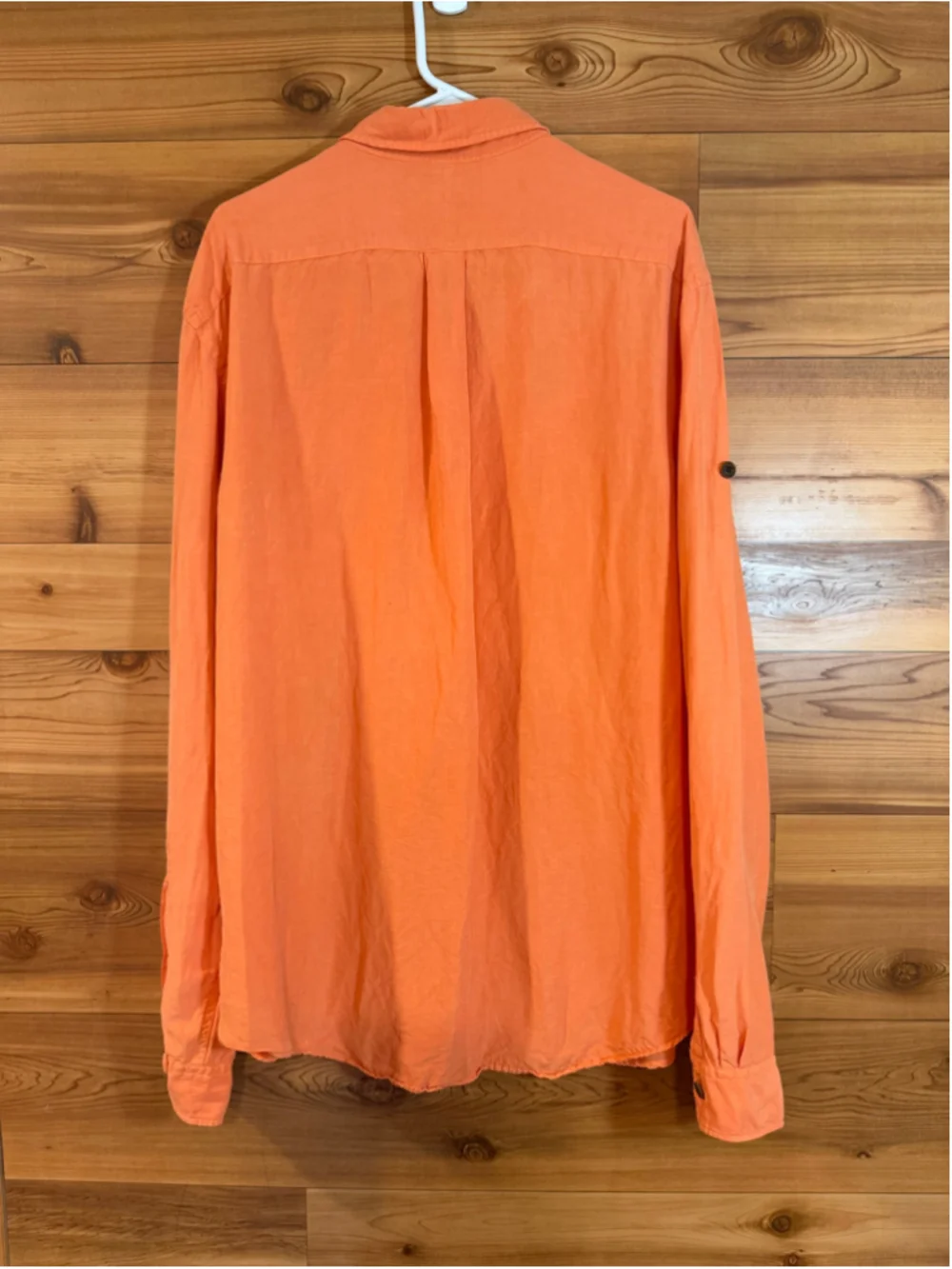 Polo Ralph Lauren Asian Dragon Print Weathered Orange Silk Linen Mens shirt XL